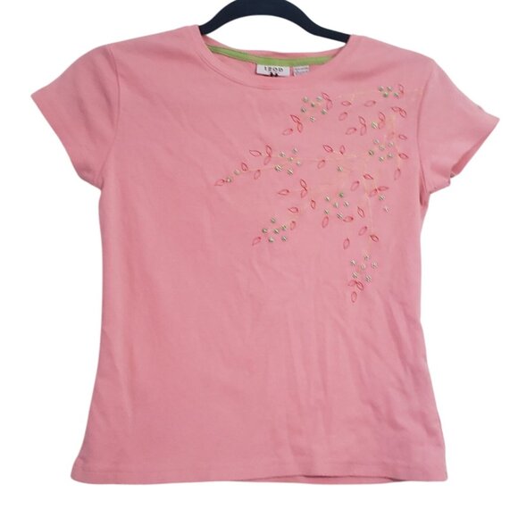Vintage 90s IZOD Womens Petite Pink Short Sleeve T Shirt Size‎ M Embroidered - Picture 1 of 8